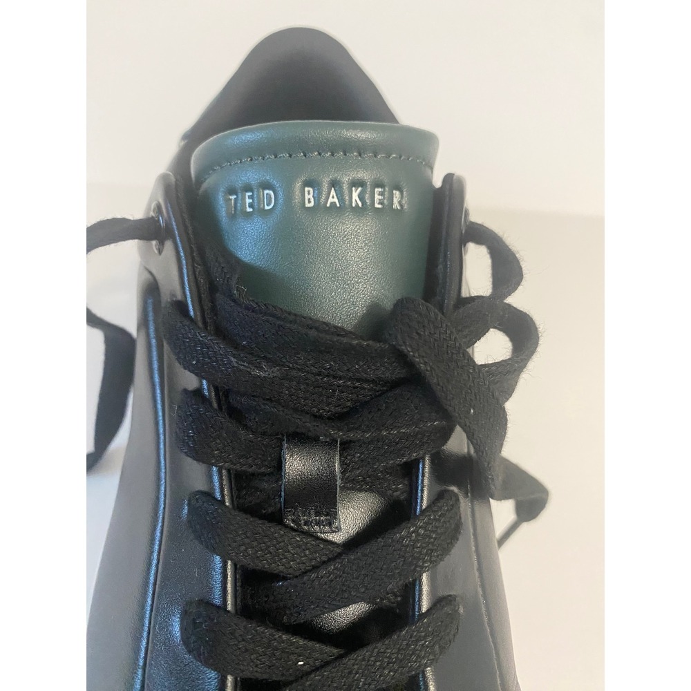 Ted Baker London Mens Black Leather Low Top Sneakers Green Accent 10.5
